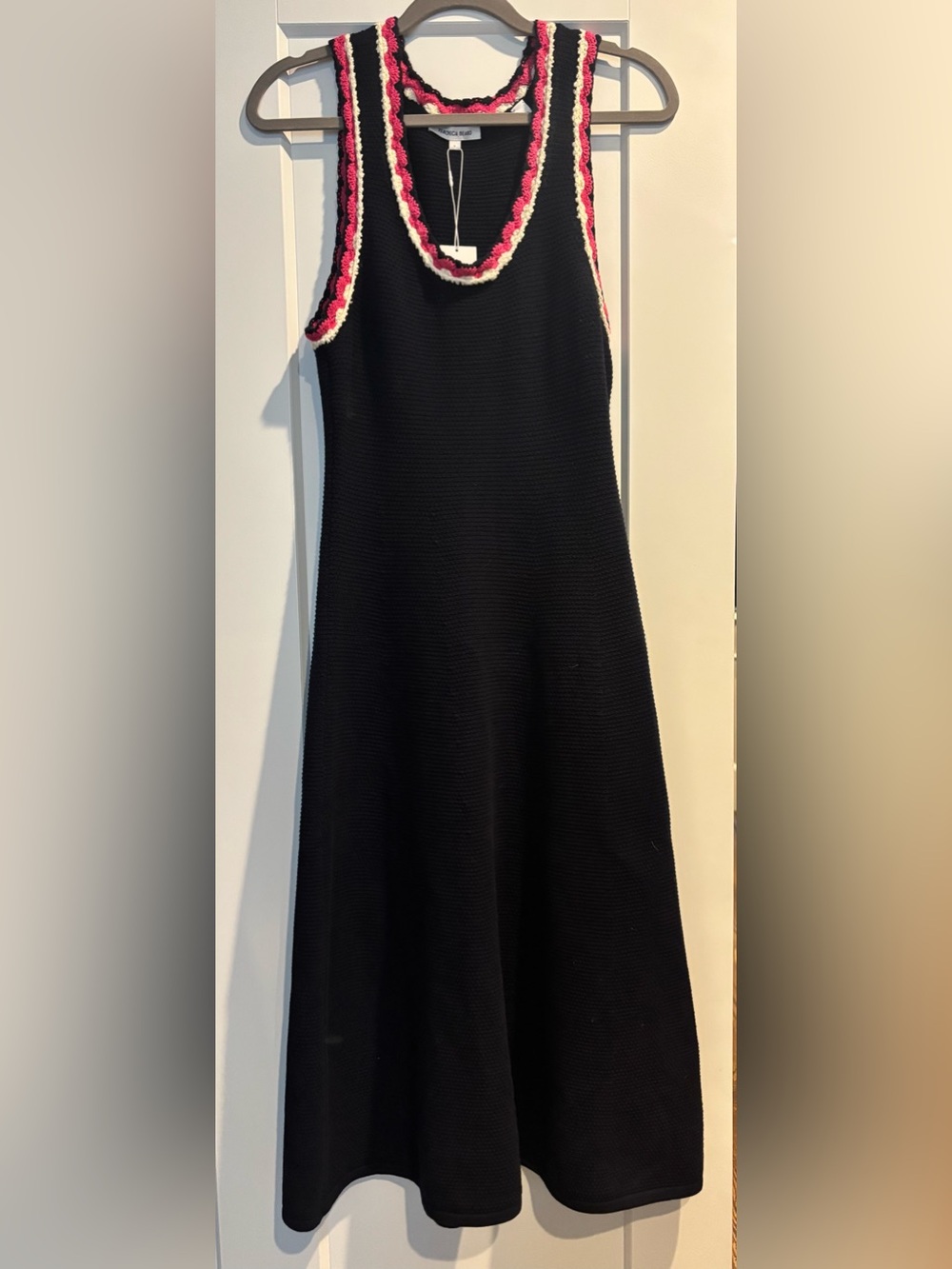 Veronica Beard Navy Knit Midi Dress with Pink and White Trim